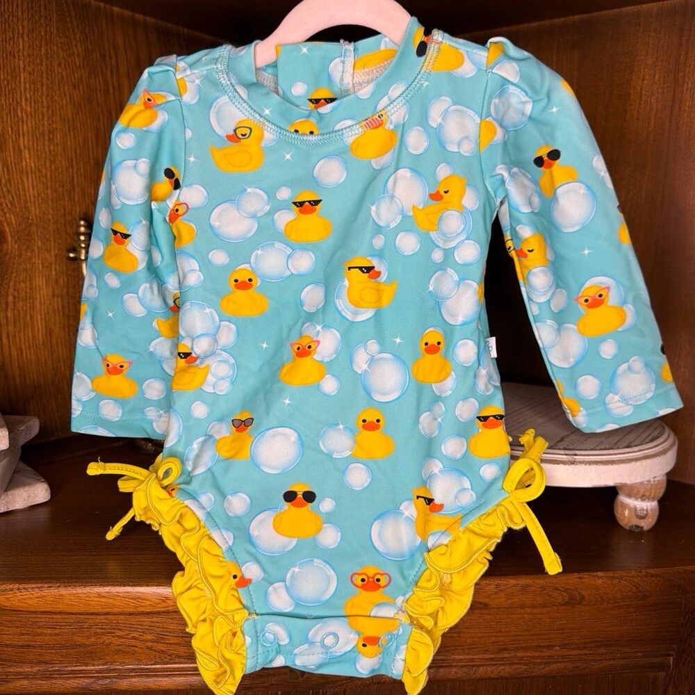 Posh Peanut Baby Girls Long Sleeve Swimsuit Rubber Duck Print